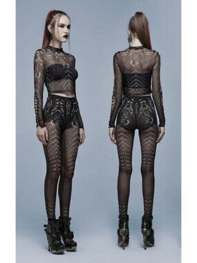 PUNK RAVE cybergoth skeleton print goth sheer leggings